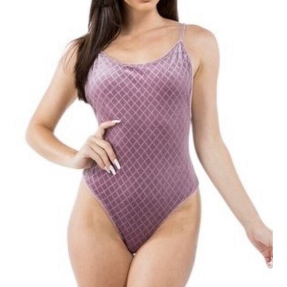 Velvet Diamond Check Print Bodysuit Top Size M Light Brown Metallic Holiday NEW - Picture 12 of 13